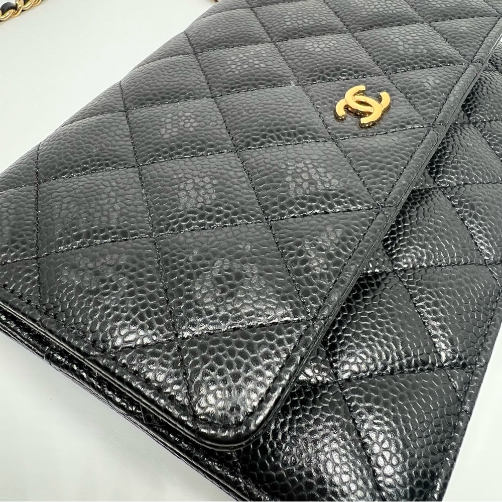 Chanel Black Quilted Caviar Classic Wallet On Chain - Picture 6 of 12